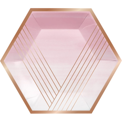 Club Pack of 96 Pink and Gold Hexagonal Banquet Plates 11.5" - IMAGE 1