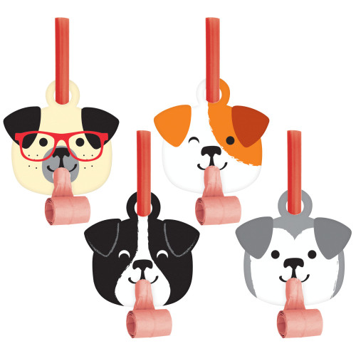 Club Pack of 48 Black and White Dog Party Blowout Party Noisemakers 5.25" - IMAGE 1