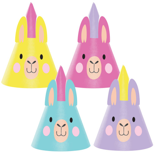 Club Pack of 48 Yellow and Purple Llama Party Hats 6.25" - IMAGE 1