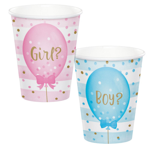 Club Pack of 96 Pink and Blue Balloons Printed Hot and Cold Party Cups 9 oz. - IMAGE 1
