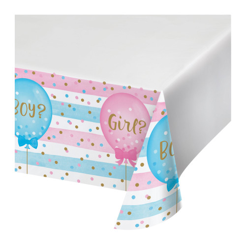 Pack of 6 Blue and Pink Gender Reveals Theme Rectangular Tablecloths 102" - IMAGE 1