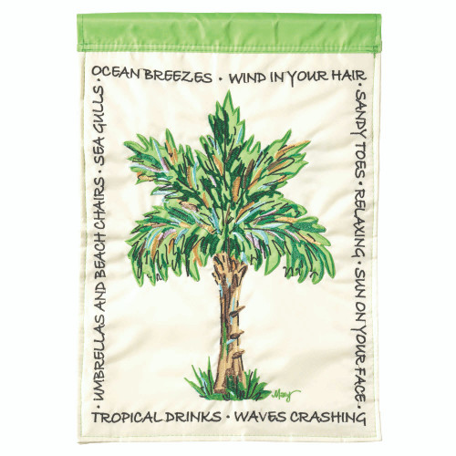 Cream White and Green Palm Tree Printed Rectangular Garden Flag 18" x 13" - IMAGE 1