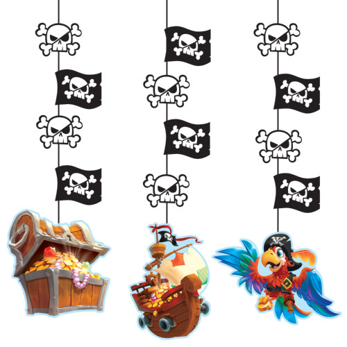 Club Pack of 36 Black and Brown Pirate Treasure Hanging Cutouts 32" - IMAGE 1