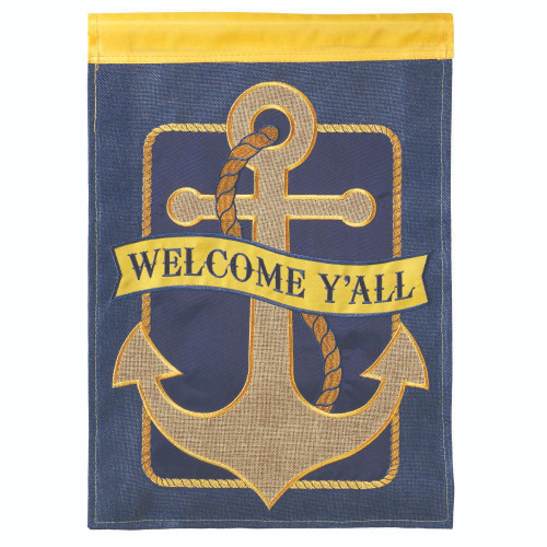 Welcome Y'All Nautical Anchor Outdoor House Flag - 42" x 29" - IMAGE 1