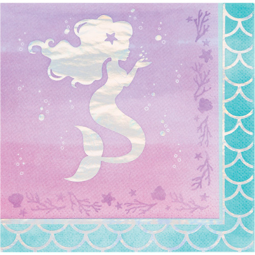 3-Ply Mermaid Printed Disposable Luncheon Napkins - 6.5" - Pink and Blue - Club Pack of 192 - IMAGE 1