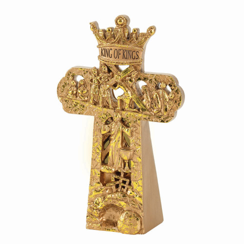 5.25" Gold King Of Kings Lighted Tabletop Cross - IMAGE 1