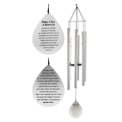 42" Silver Windchime with Bell Tubes and Poem - IMAGE 1