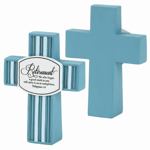 5.25" Retirement Striped Tabletop Cross Plaque - IMAGE 1