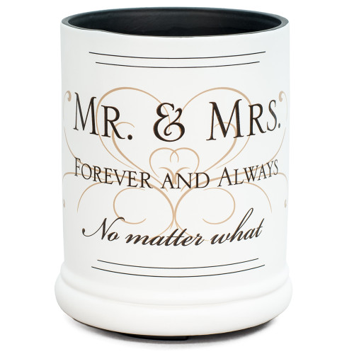 MR & MRS Cylindrical Candle Warmer - 6" - White and Brown - IMAGE 1