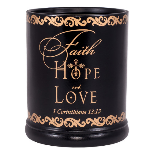 8" Black and Brown "Faith HOPE and LOVE" Candle Warmer - IMAGE 1