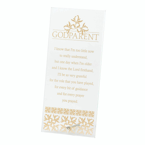 10" White and Gold Godparent Glass Tabletop Plaque - IMAGE 1