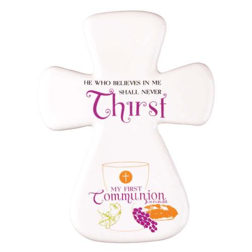 9" White and Pink My First Communion Wall Cross - IMAGE 1