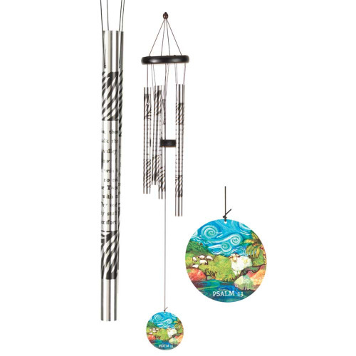 35" Sky Blue and Silver Psalm 23 Religious Outdoor Windchime with Verse - IMAGE 1