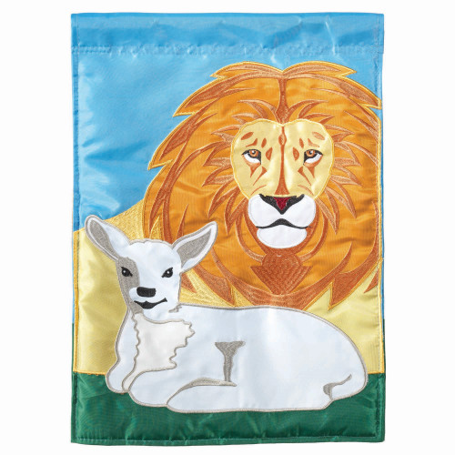 Lion and Lamb Peaceful Garden Flag 18" x 13" - IMAGE 1