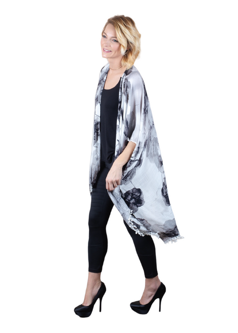 Floral Fringe Womens Adult Cardigan Shawl Wrap - One Size - IMAGE 1