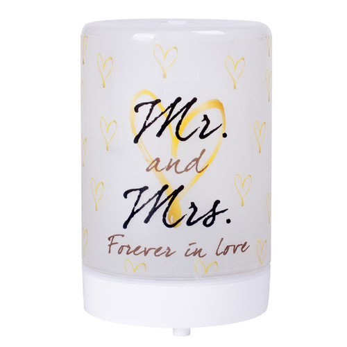 LED Frosted Mr and Mrs Forever in Love Cylindrical Essential Electric Oil Diffuser - 5.75" - IMAGE 1