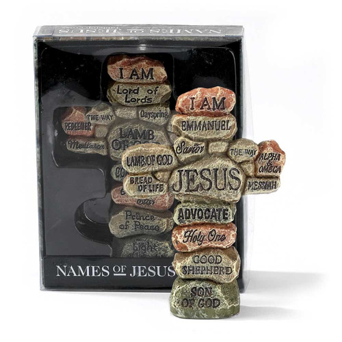 Names of Jesus Rugged Tabletop Stone Cross - 5.25" - IMAGE 1