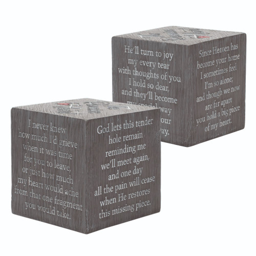 3" Memorial Poem Resin Bereavement Heart Tabletop Cube Decoration - IMAGE 1