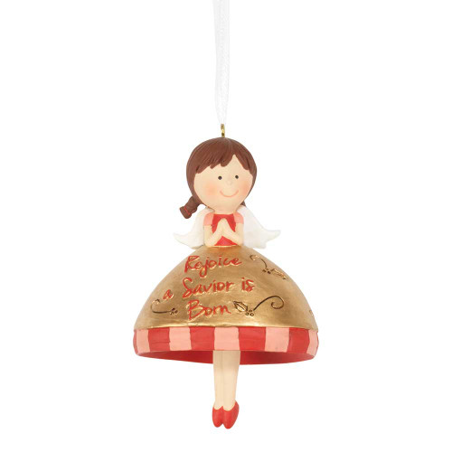 Pack of 3 Gold Colored and Red Angel Rejoice Christmas Ornament 4" - IMAGE 1
