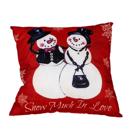 Mr and Mrs Snowman Christmas Throw Pillow - 13" - Red and White - IMAGE 1