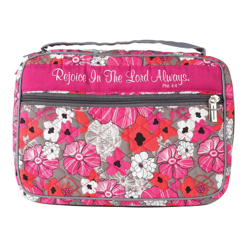 7.75” Pink Quilted “Rejoice In The Lord Phil. 4:4” Inspirational Book Tote” - IMAGE 1