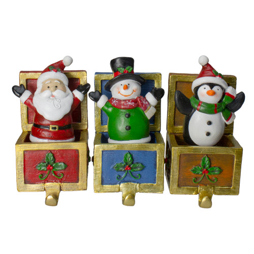 Set of 3 Santa, Snowman and Penguin Jack in the Box Christmas Stocking Holders - IMAGE 1