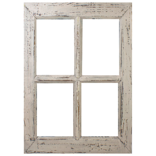 20" Aged Beige Wooden Window Frame Wall Hanging Decoration - IMAGE 1