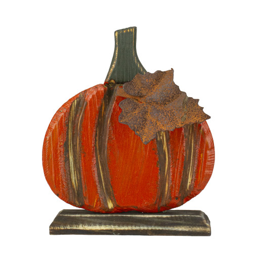 6.5" Orange Carved Wood Autumn Harvest Pumpkin Decoration - IMAGE 1