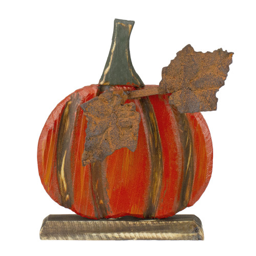 Carved Wooden Fall Harvest Weathered Pumpkin Decoration - 8" - Orange - IMAGE 1