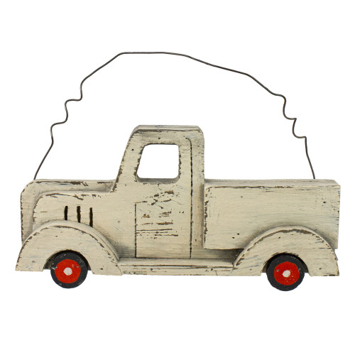 11.75" White Wooden Pick Up Truck Fall Harvest Wall Hanging - IMAGE 1