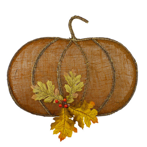 19" Orange Burlap and Vine Pumpkin Fall Harvest Wall Hanging - IMAGE 1