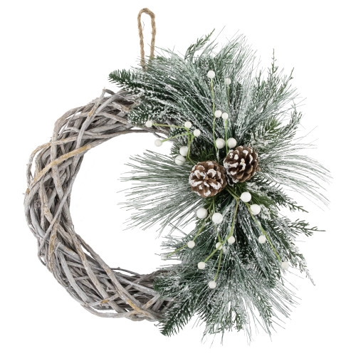 Frosted Pine Cone and Foliage Artificial Christmas Twig Wreath, 15 Inch, Unlit - IMAGE 1