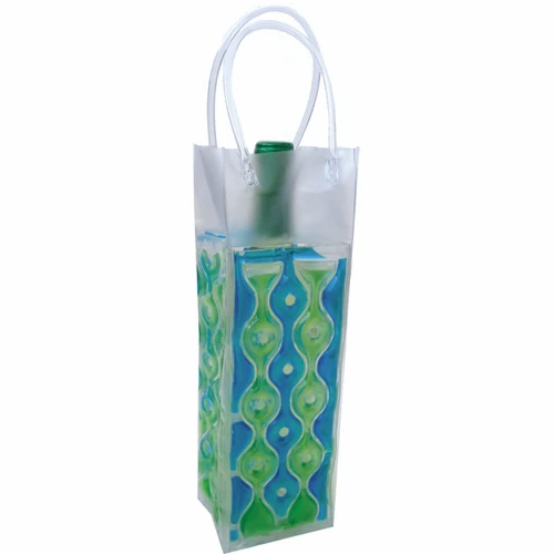 Green and Blue Geometric Pattern Insulated Bottle Drink Chiller Bag - IMAGE 1