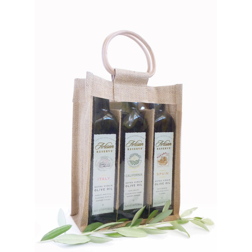 10.25" OJ3 Natural White Jute 3 Bottle Olive Oil Bags - IMAGE 1