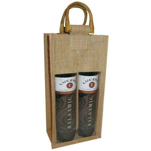 11.5" OJ2 Natural Brown Jute 2 Bottle Olive Oil Bags - IMAGE 1