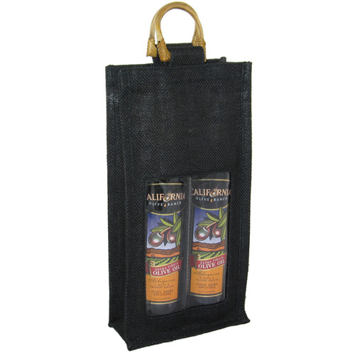 11.50" OJ2 Black Jute 2 Bottle Olive Oil Bags - IMAGE 1