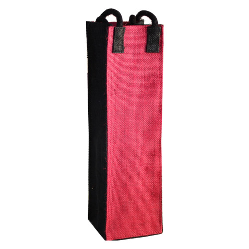 14" J1 Bold Pink and Black Jute Wine Bottle Bag - IMAGE 1