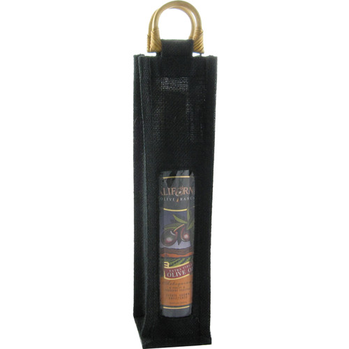 11.5" OJ1 Black Jute Olive Oil Bottle Bag - IMAGE 1