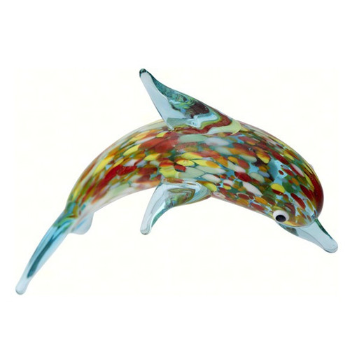 2.25" Blue and Red Venetian Dolphin Glass Figurine Decoration - IMAGE 1