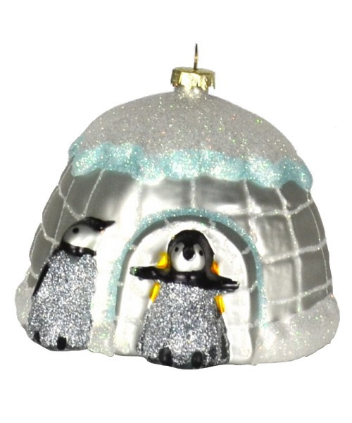 5” Black and White Pookie Penguin Igloo Hand Blown Glass Hanging Figurine Ornament - IMAGE 1