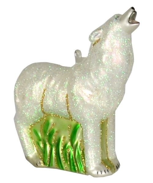 6.5" White Howling Arctic Wolf Hand Blown Glass Hanging Figurine Ornament - IMAGE 1