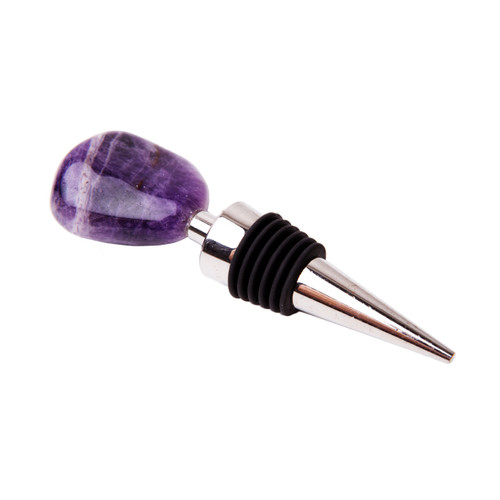 5" Purple Zebra Amethyst Tumbled Bottle Gem Stopper - IMAGE 1