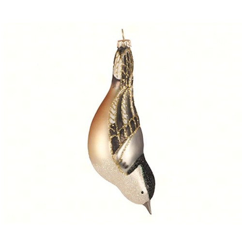 4.25” White Breasted Nuthatch Hand Blown Glass Hanging Figurine Ornament - IMAGE 1