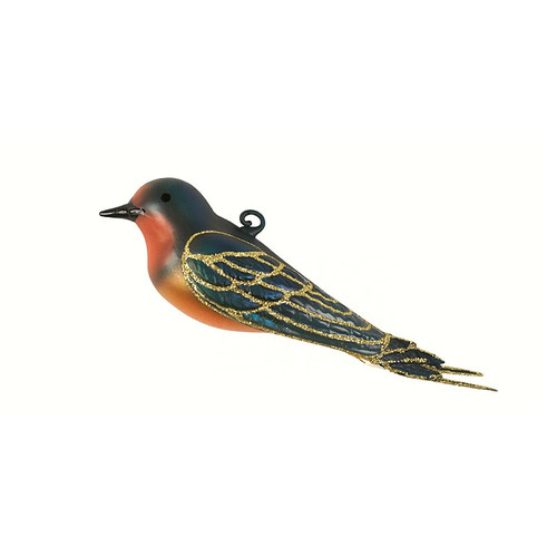 6" Blue and Orange Barn Swallow Hanging Glass Ornament - IMAGE 1