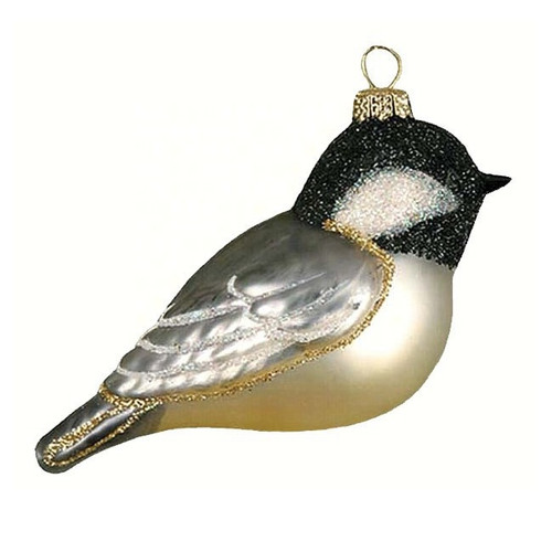 3.5” Silver and Black Capped Chickadee Hand Blown Glass Hanging Figurine Ornament - IMAGE 1