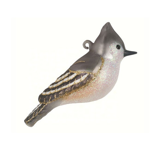 4" Gray and White Tufted Titmouse Bird Hand Blown Glass Hanging Figurine Ornament - IMAGE 1