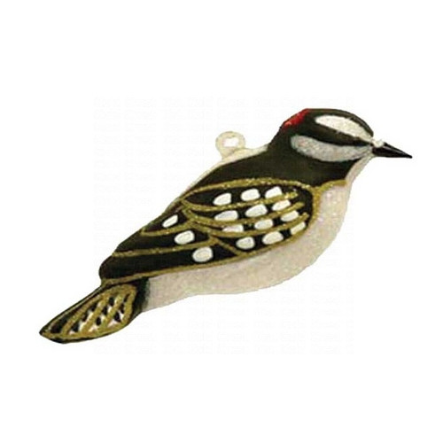4" Black and White Downy Woodpecker Hand Blown Glass Hanging Figurine Ornament - IMAGE 1