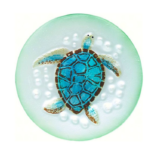 13" Blue Turtle with Bubbles Design Hand Made Round Platter - IMAGE 1