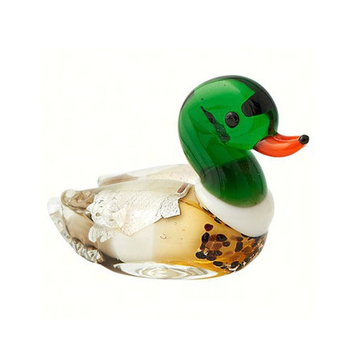 2.75" Beige and Green Duck Art Glass Animal Figurine - IMAGE 1