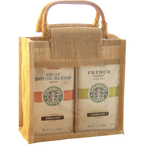 8" Natural Jute Coffee Gourmet Bags with Two Compartment - IMAGE 1